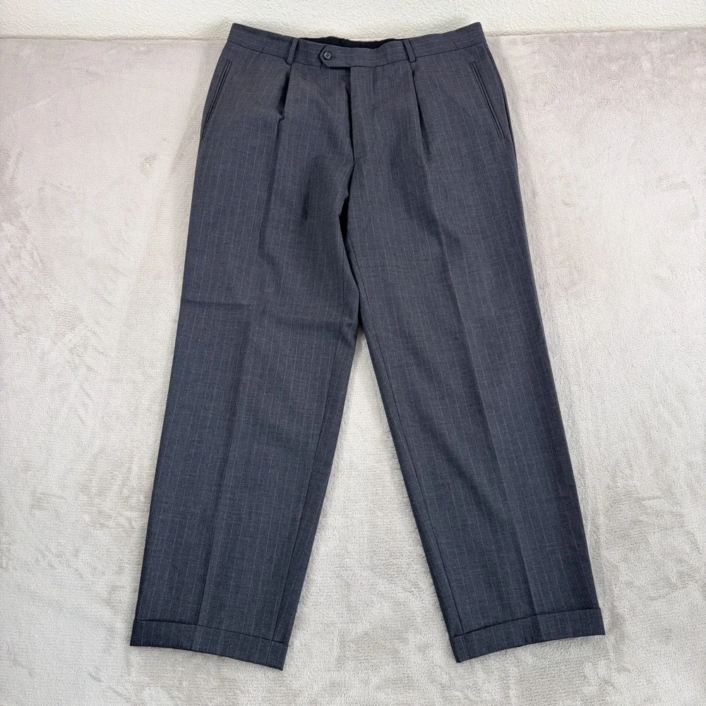 Vintage Hugo Boss Tizian/Lucca 2-Piece Suit Grey Striped Wool Men 48R (Tag 46R)